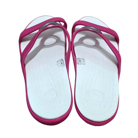 Crocs Sanrah Circle Slide Sandals Pink White Slip-On Pool Beachwear Womens 9 - Picture 5 of 10